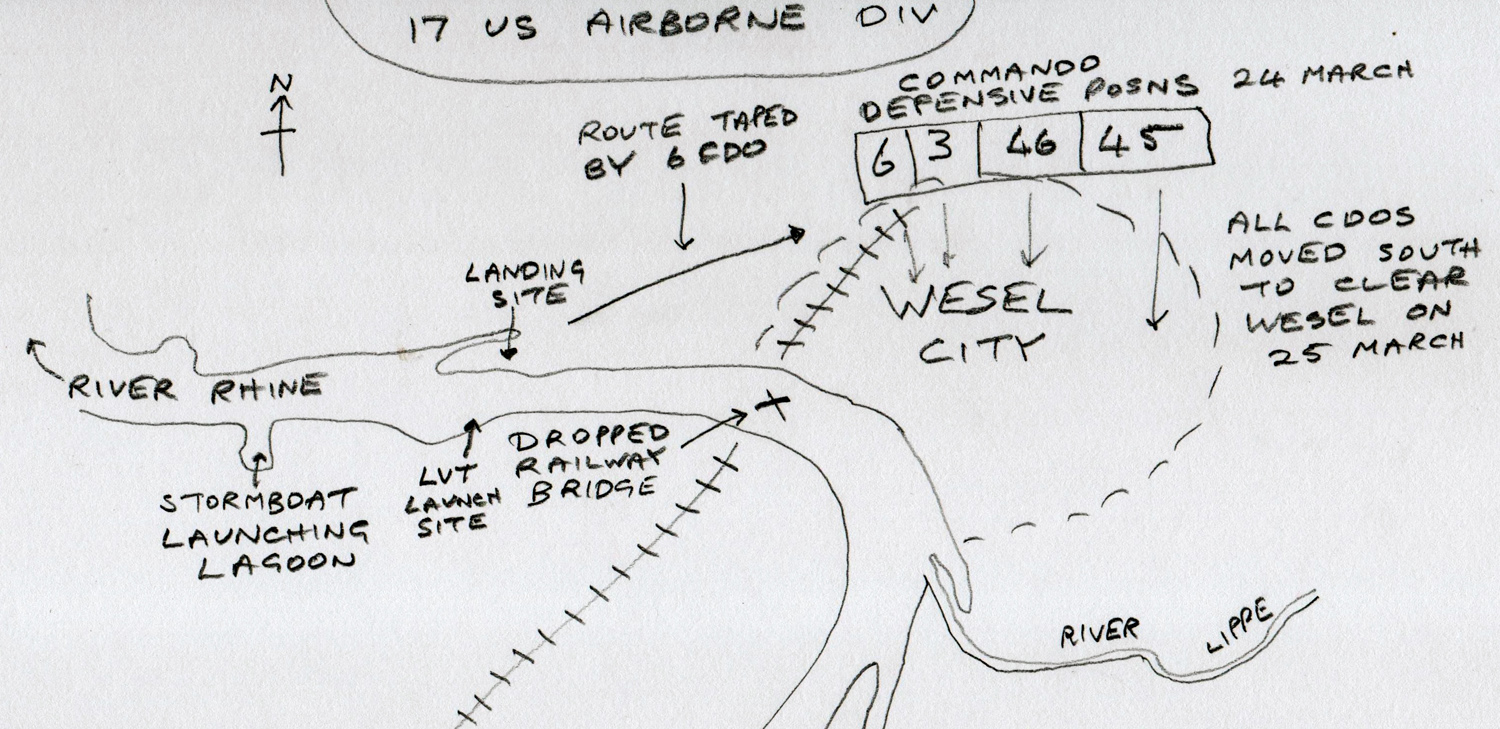 Sketch map of 1st Cdo Bde positions at Wesel