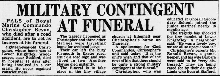 Christopher Bevan 42 Commando RM report on his death