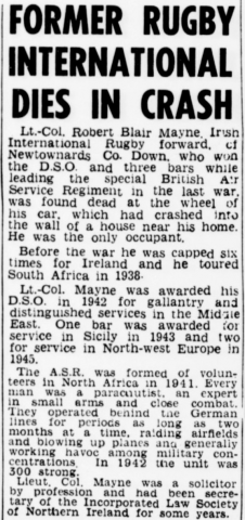 Report on the death of Lt Col R.B. ' Paddy' Mayne SAS