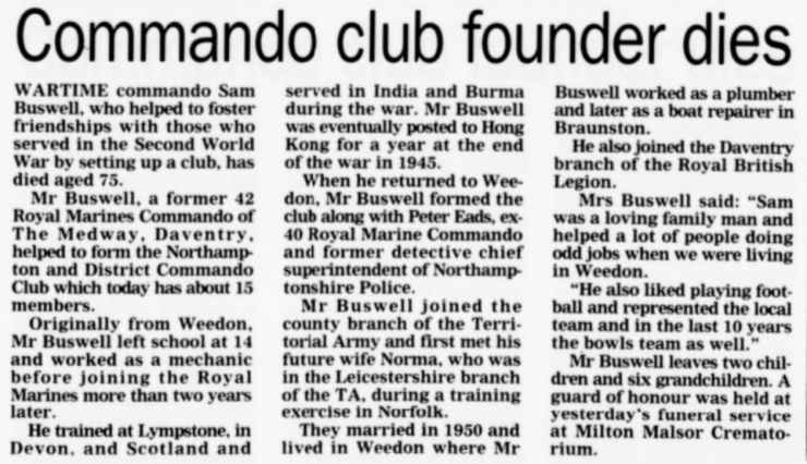 Mne Samuel Buswell served in 42RM Commando