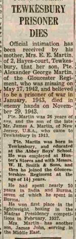 Newspaper cutting re death of Private Martin